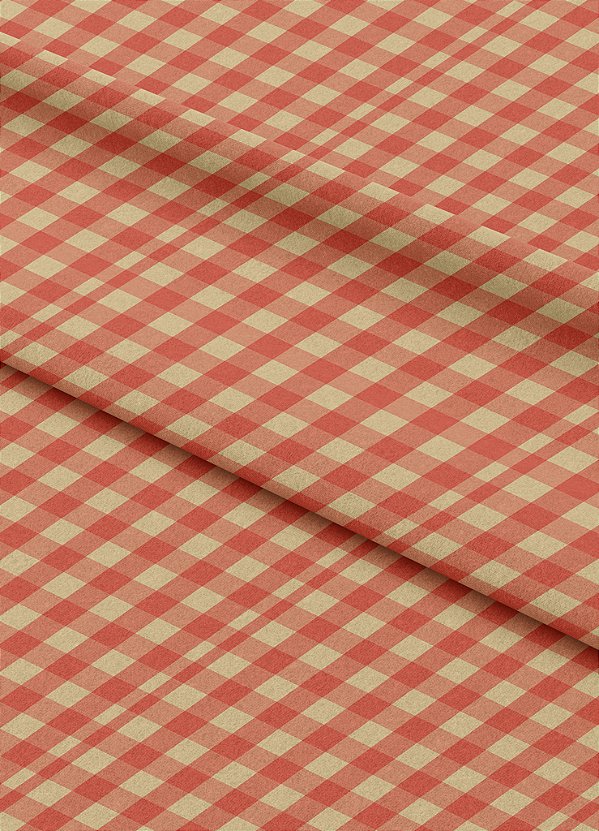 Tecido Veludo Suede Estampa Digital  Xadrez Pequeno Vermelho e Palha 1,40m de Largura