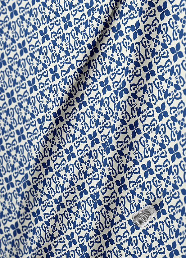 Tecido Veludo Suede Estampa Digital Arabesco Azul Algarve 1,40m de Largura