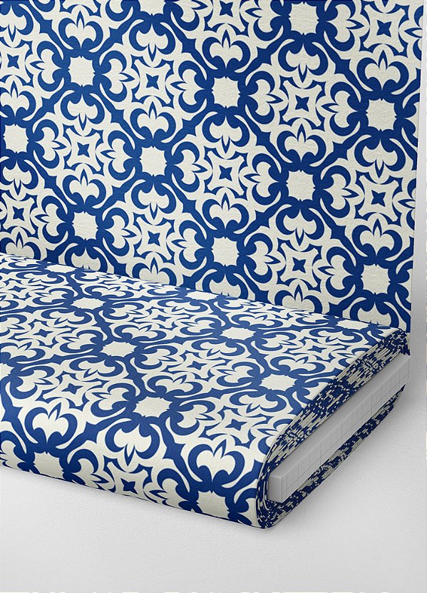 Tecido Veludo Suede Estampa Digital Arabesco Azul Guimarães 1,40m de Largura