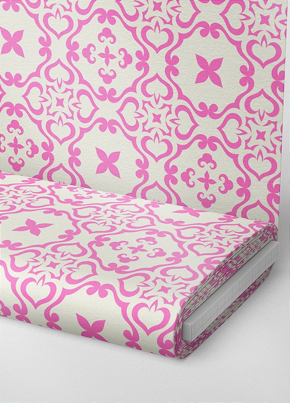 Tecido Veludo Suede Estampa Digital Arabesco Rosa Borboleta 1,40m de Largura