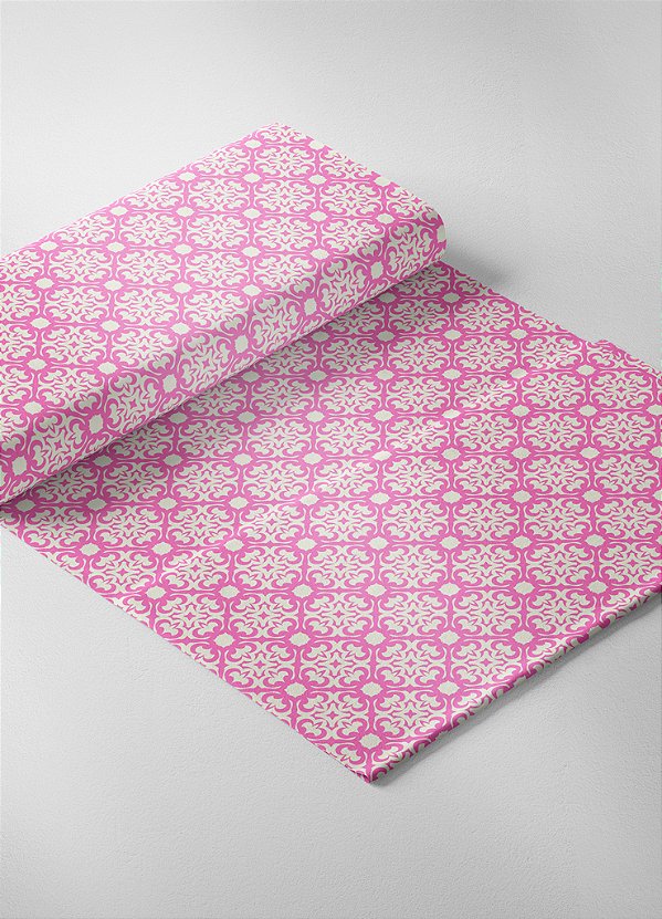 Tecido Veludo Suede Estampa Digital Arabesco Rosa Império 1,40m de Largura