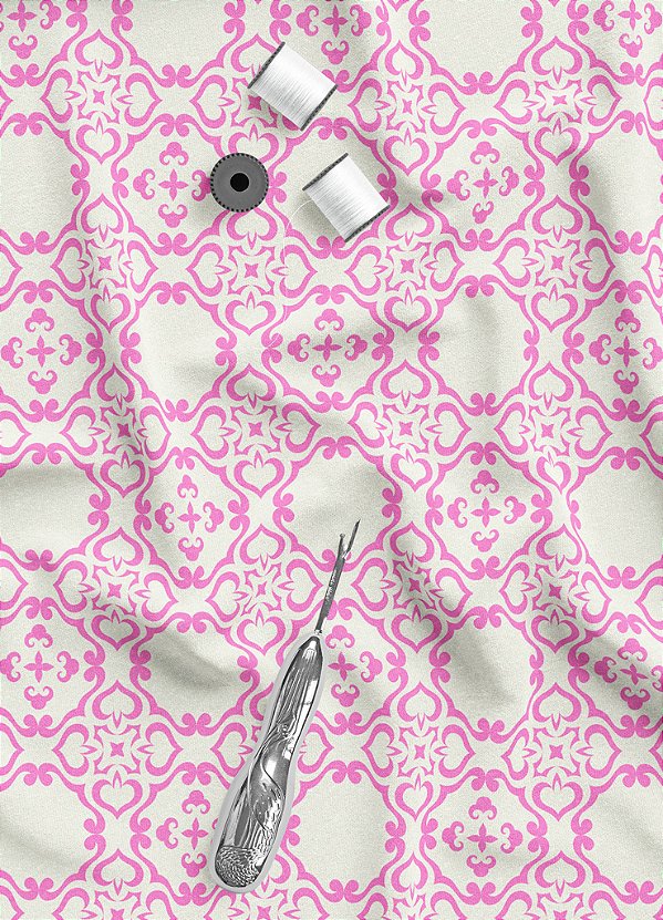 Tecido Veludo Suede Estampa Digital Arabesco Rosa Inglês 1,40m de Largura