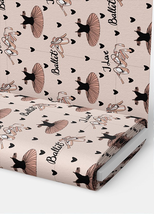 Tecido Veludo Suede Estampa Digital I Love Ballet 1,40m de Largura