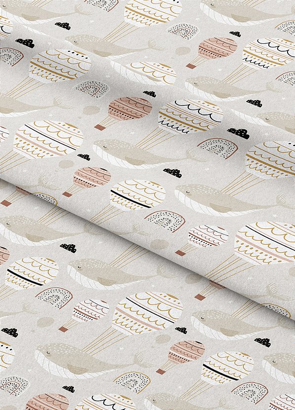 Tecido Veludo Suede Estampa Digital Baleinha Baloeira 1,40m de Largura