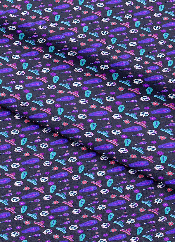 Tecido Veludo Suede Estampa Digital Caveirinhas Fundo Amarelo 1,40m de Largura