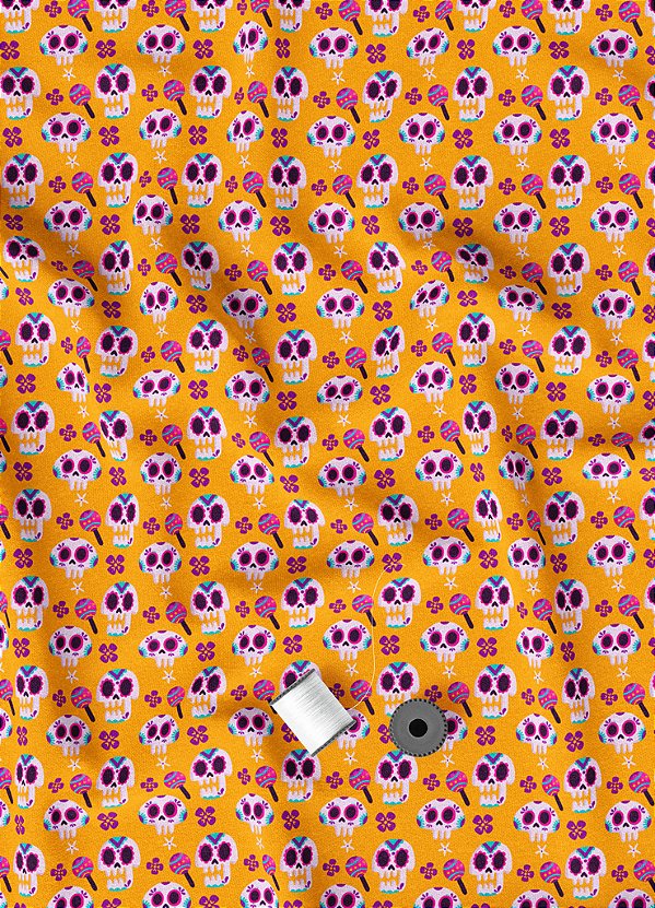 Tecido Veludo Suede Estampa Digital Caveirinha Mexicana 1,40m de Largura