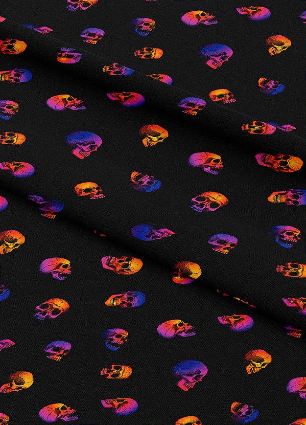 Tecido Veludo Suede Estampa Digital Caveirinhas Neon 1,40m de Largura