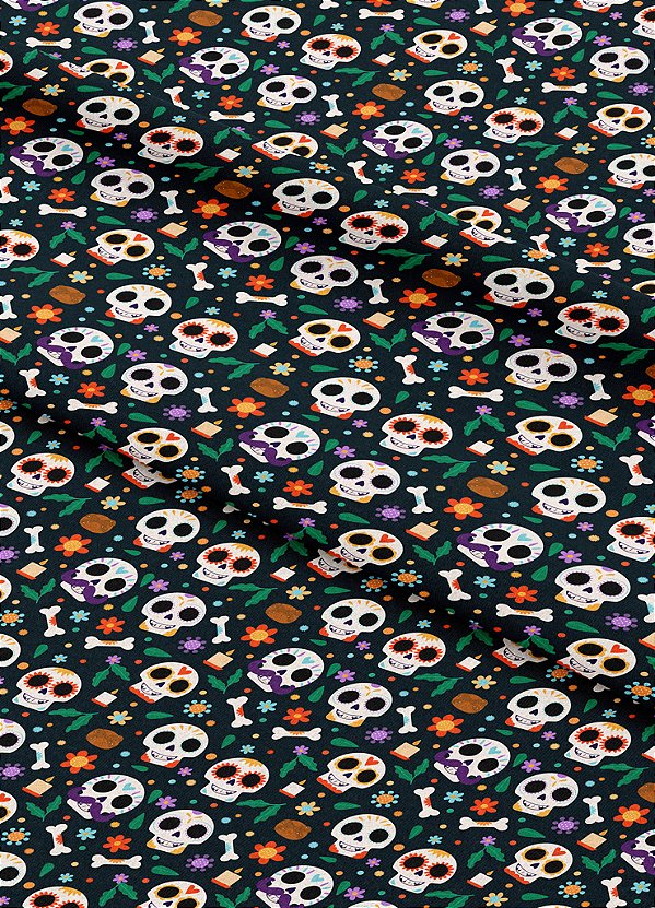 Tecido Veludo Suede Estampa Digital Mini Caveira Mexicana 1,40m de Largura