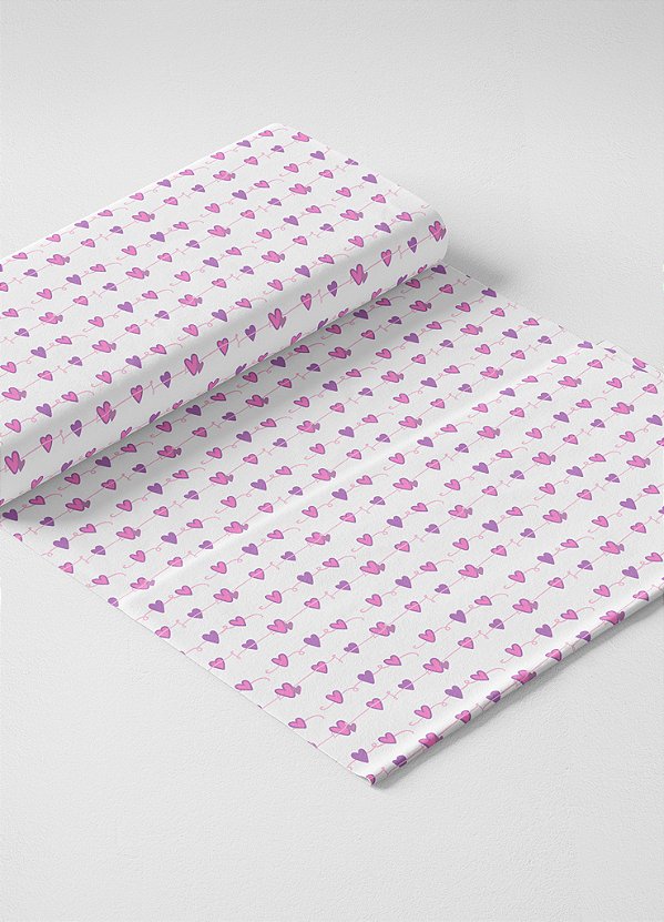Tecido Veludo Suede Estampa Digital Corações Lilás e Rosa 1,40m de Largura