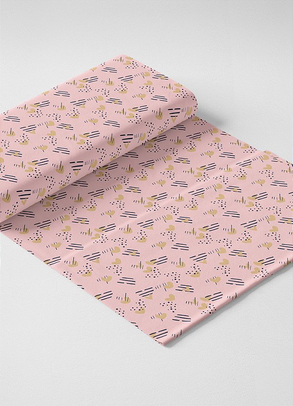 Tecido Veludo Suede Estampa Digital Amorzinho Fundo Rosa 1,40m de Largura