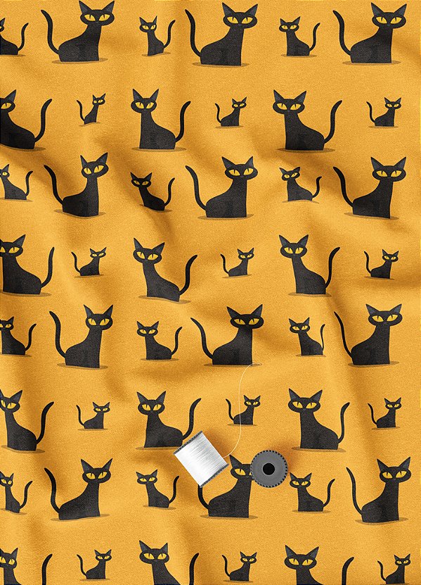 Tecido Veludo Suede Estampa Digital Gatinho Halloween 1,40m de Largura