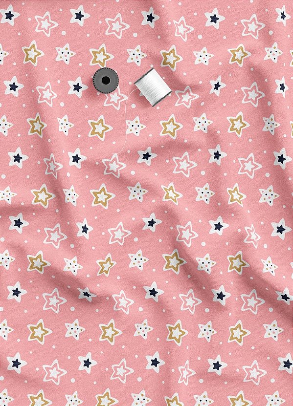 Tecido Veludo Suede Estampa Digital Star Rosa 1,40m de Largura
