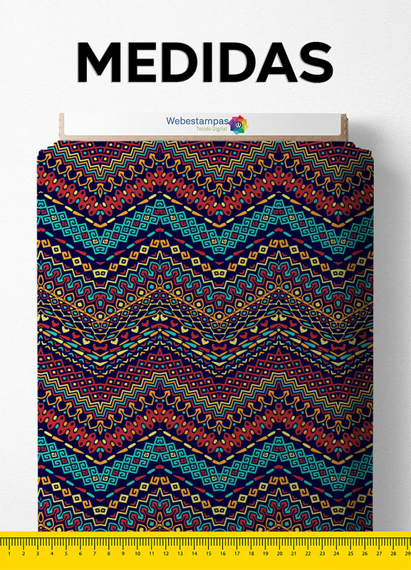 Tecido Veludo Suede Estampa Digital Tribal Colorida 1,40m de Largura