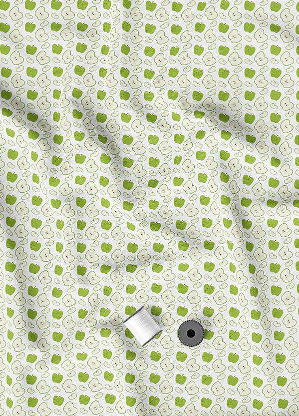 Tecido Veludo Suede Estampa Digital Mini Maçã Verde 1,40m de Largura