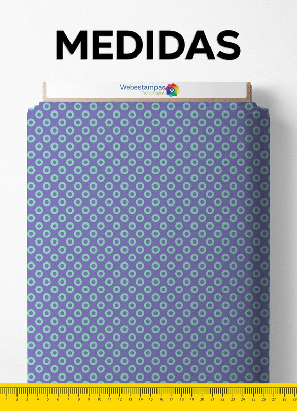 Tecido Veludo Suede Estampa Digital Círculos Azul e Roxo 1,40m de Largura