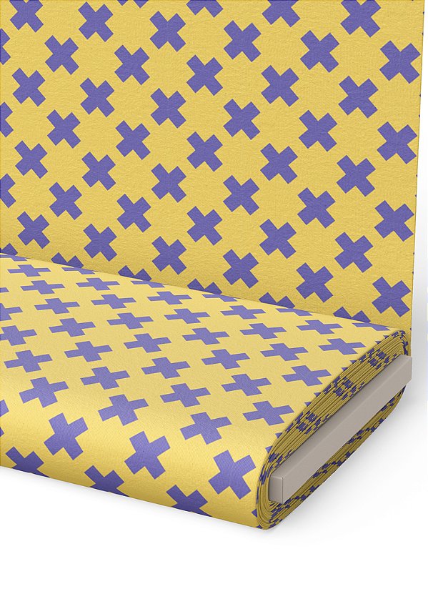 Tecido Veludo Suede Estampa Digital Cruz Roxa e Amarela 1,40m de Largura