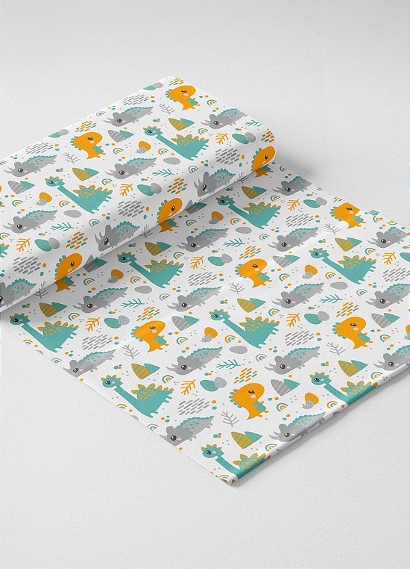 Tecido Veludo Suede Estampa Digital Dino Azul e Amarelo 1,40m de Largura