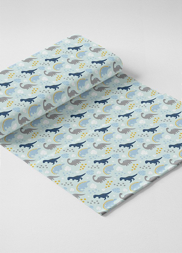 Tecido Veludo Suede Estampa Digital Dinossauros Fundo Azul 1,40m de Largura