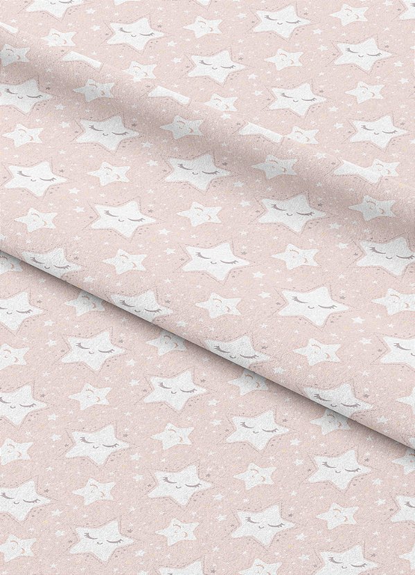 Tecido Veludo Suede Estampa Digital Estrelinha Soninho Fundo Rosa 1,40m de Largura