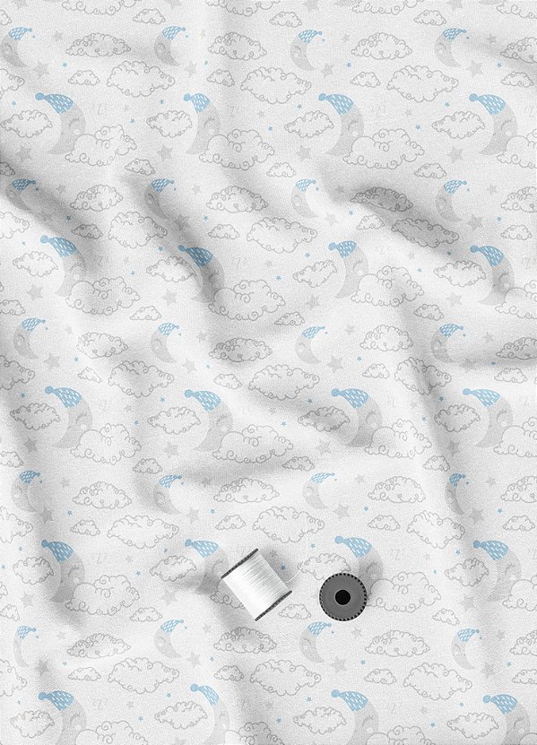 Tecido Veludo Suede Estampa Digital Lua Soninho Cinza 1,40m de Largura