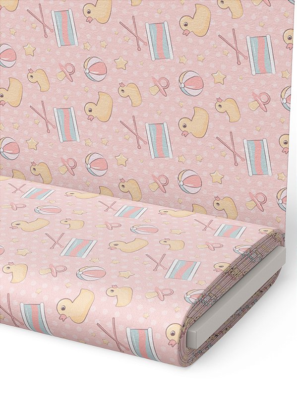 Tecido Veludo Suede Estampa Digital Patinho de Borracha Rosa 1,40m de Largura
