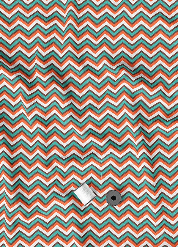 Tecido Veludo Suede Estampa Digital Chevron Azul Marrom e Laranja  1,40m de Largura