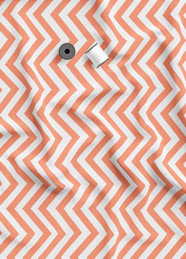 Tecido Veludo Suede Estampa Digital Chevron Laranja e Branco 1,40m de Largura