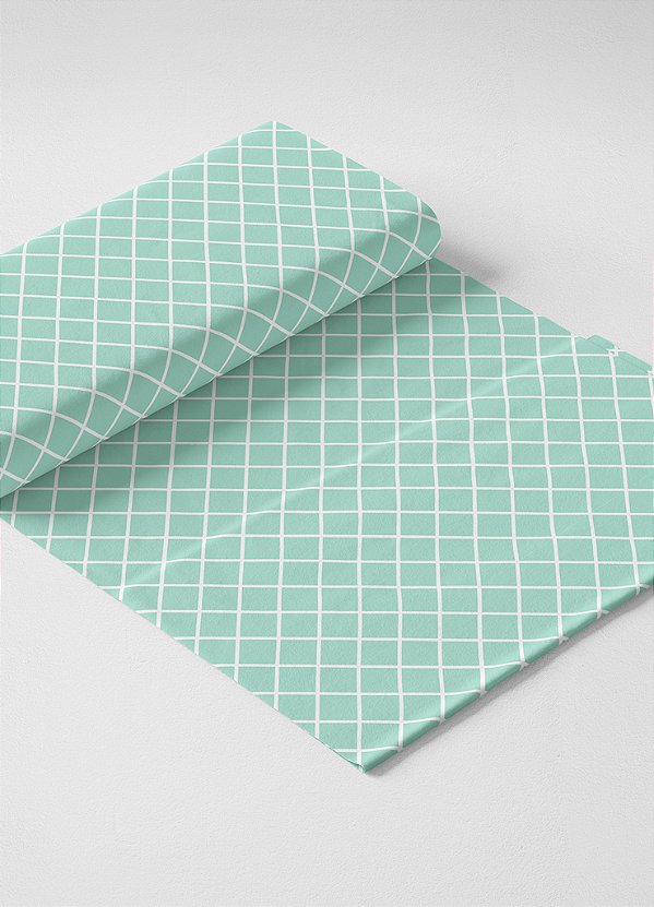 Tecido Veludo Suede Estampa Digital Xadrez Branco e Verde 1,40m de Largura