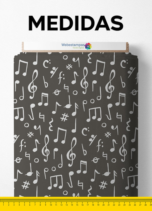 Tecido Veludo Suede Estampa Digital Mini Nota Musical Branco 1,40m de Largura