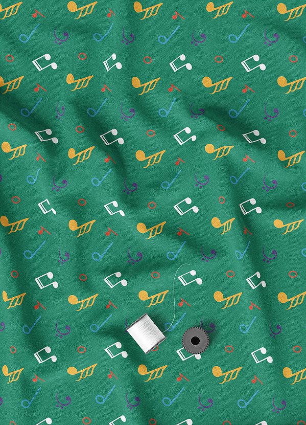 Tecido Veludo Suede Estampa Digital Notas Musicais Azul e Amarelo 1,40m de Largura