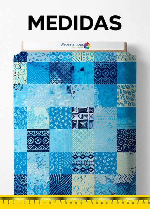 Tecido Veludo Suede Estampa Digital Formas Azul e Marinho 1,40m de Largura