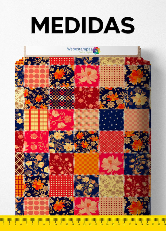 Tecido Veludo Suede Estampa Digital Retalhos Floral Rosa e Azul 1,40m de Largura