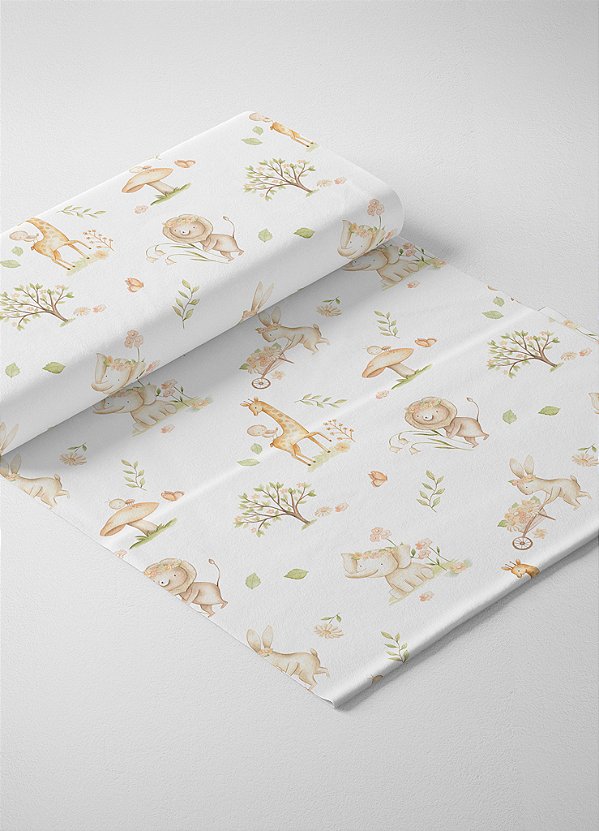 Tecido Veludo Suede Estampa Digital Bichinhos Aquarela 1,40m de Largura