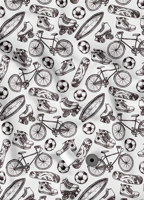 Tecido Veludo Suede Estampa Digital Surf e Skate Preto 1,40m de Largura