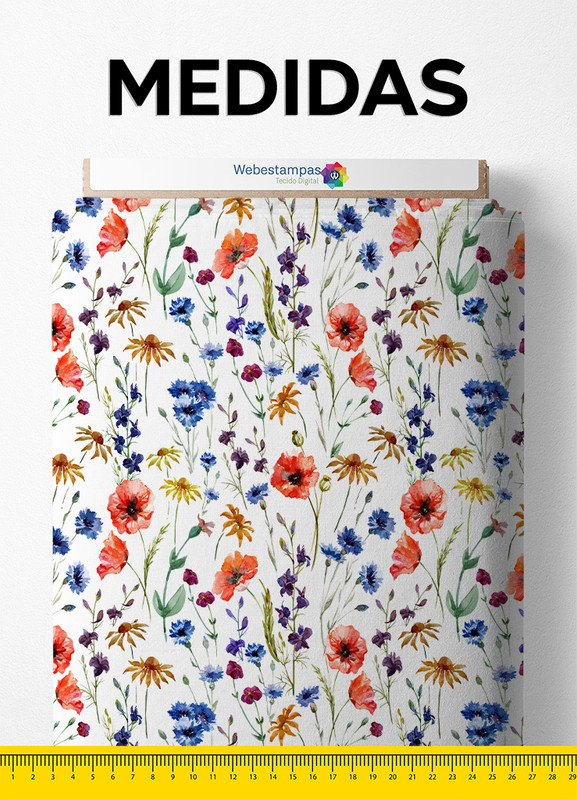 Tecido Veludo Suede Estampa Digital Flores Coloridas Fundo Branco 1,40m de Largura