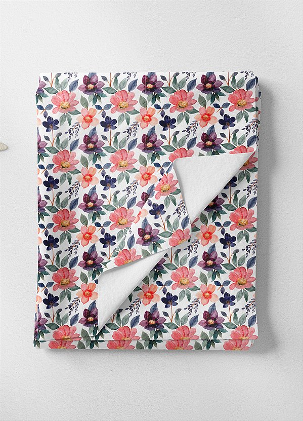 Tecido Veludo Suede Estampa Digital Flores Pintura Roxo e Rose 1,40m de Largura