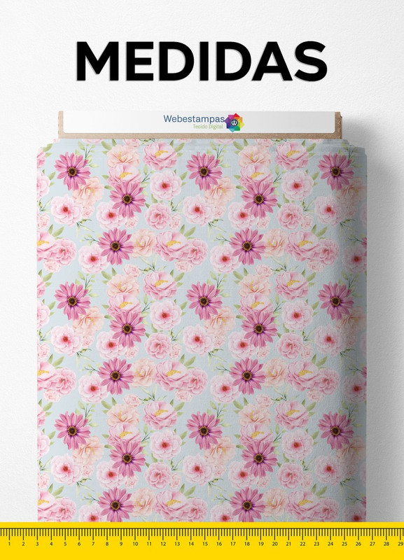 Tecido Veludo Suede Estampa Digital Margarida Tons De Rosa 1,40m de Largura