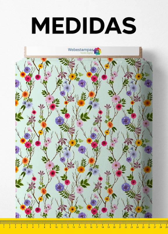 Tecido Veludo Suede Estampa Digital Margaridas Coloridas Fundo Azul 1,40m de Largura