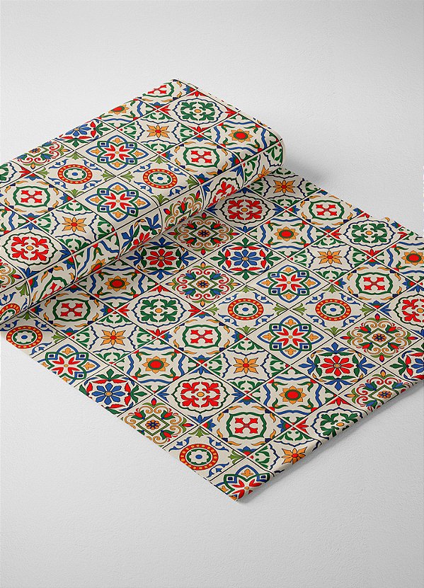 Tecido Veludo Suede Estampa Digital Arabesco Azulejo Multicores 1,40m de Largura