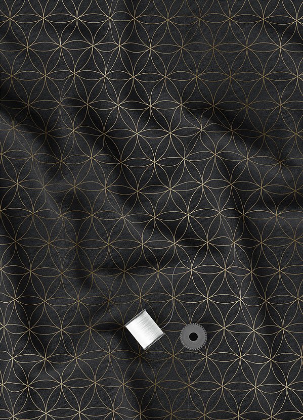 Tecido Veludo Suede Estampa Digital Arabesco Circular Fundo Preto 1,40m de Largura