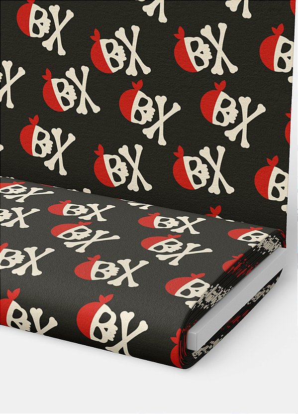Tecido Veludo Suede Estampa Digital Caveira Pirata Bandana 1,40m de Largura