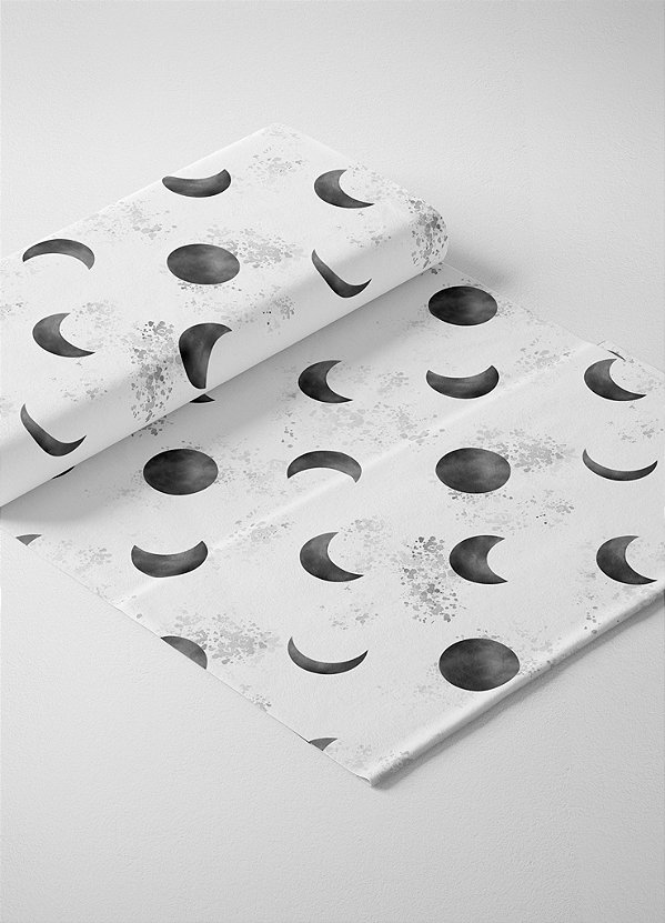Tecido Veludo Suede Estampa Digital Fases Da Lua Fundo Branco 1,40m de Largura