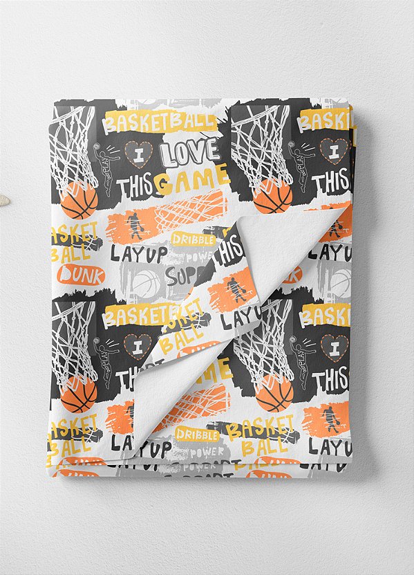 Tecido Veludo Suede Estampa Digital Basquete Laranja e Preto 1,40m de Largura