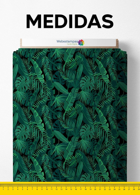 Tecido Veludo Suede Estampa Digital Folhas e Ramos Fundo Preto 1,40m de Largura