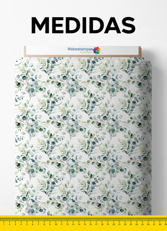 Tecido Veludo Suede Estampa Digital Folhas Verde Aquarela 1,40m de Largura