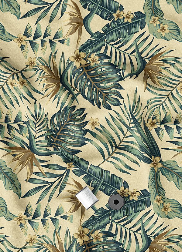 Tecido Veludo Suede Estampa Digital Folhas Verde e Palha 1,40m de Largura