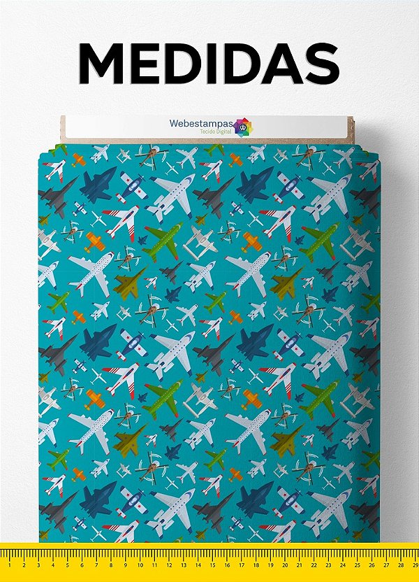 Tecido Tactel Estampa Digital Aviões Fundo Azul 1,55m de Largura