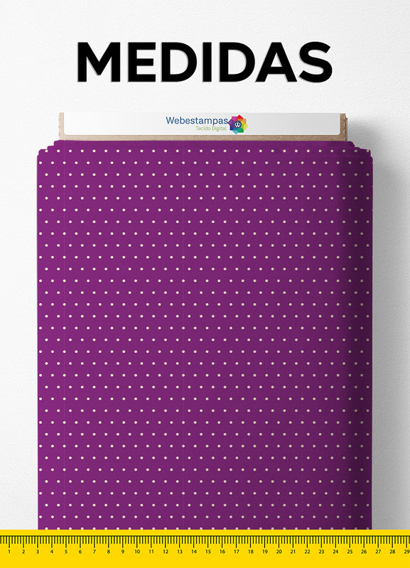 Tecido Tactel Estampa Digital  Poa Mini Branco e Roxo 1,55m de Largura
