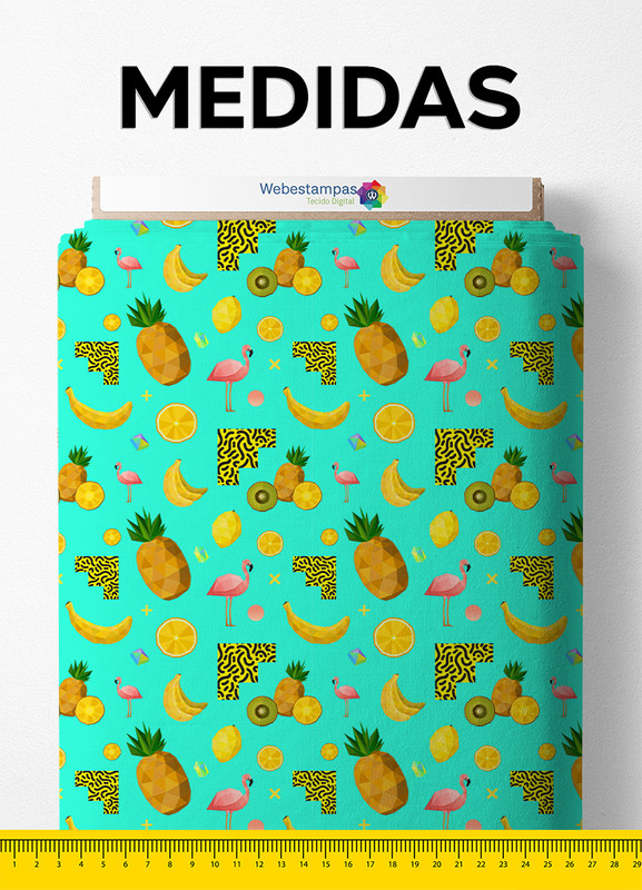 Tecido Tactel Estampa Digital Flamingo e Frutas 1,55m de Largura