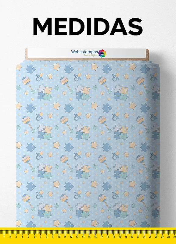 Tecido Tactel Estampa Digital Brinquedo Infantil Azul e Amarelo 1,55m de Largura